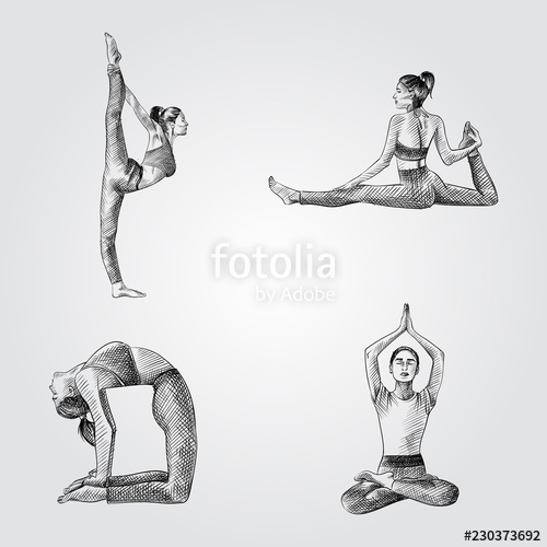 500x500 set of hand drawn woman practicing yoga poses vector illustration - Yoga Poses Drawing