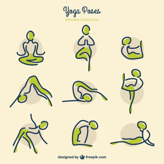 626x626 Sketches Yoga Poses With Green Details Vector Free Download - Yoga Poses Drawing