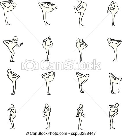 421x470 Yoga Poses Set Vector Illustration Outline Sketch Hand Drawn - Yoga Poses Drawing