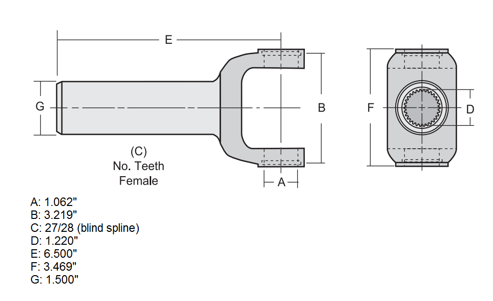 988x605 Ford Aod Top Loader Transmission Slip Yoke Proshaft, Llc - Yoke Drawing