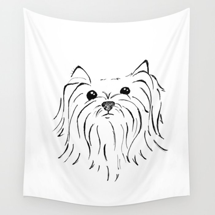 700x700 Yorkie Line Art Wall Tapestry - Yorkie Line Drawing