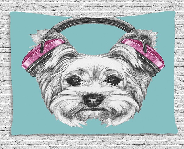 640x519 yorkie tapestry dog with headphones music listening yorkshire - Yorkshire Terrier Drawing