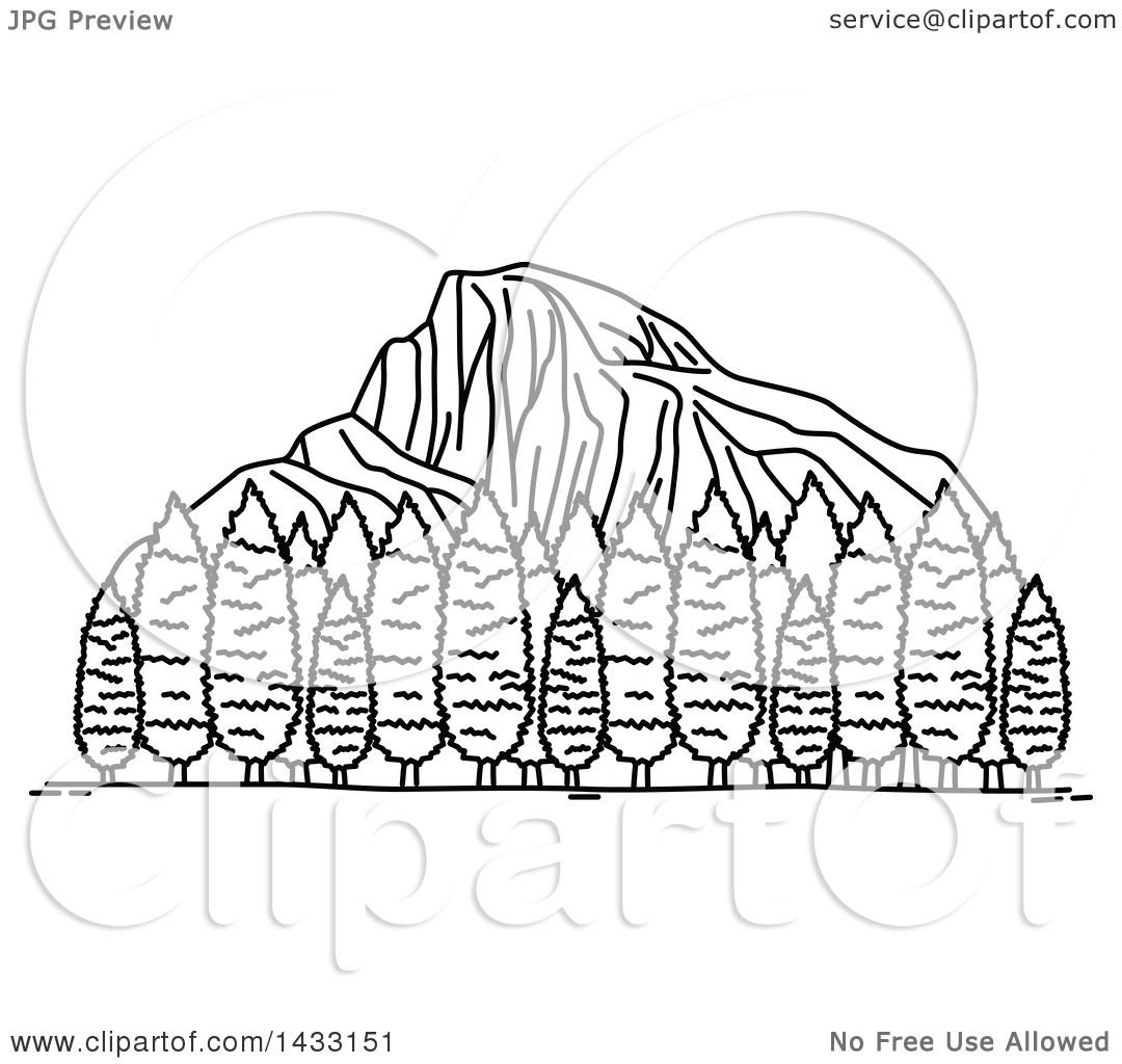 1080x1024 clipart of a black and white line drawing styled american landmark - Yosemite Drawing