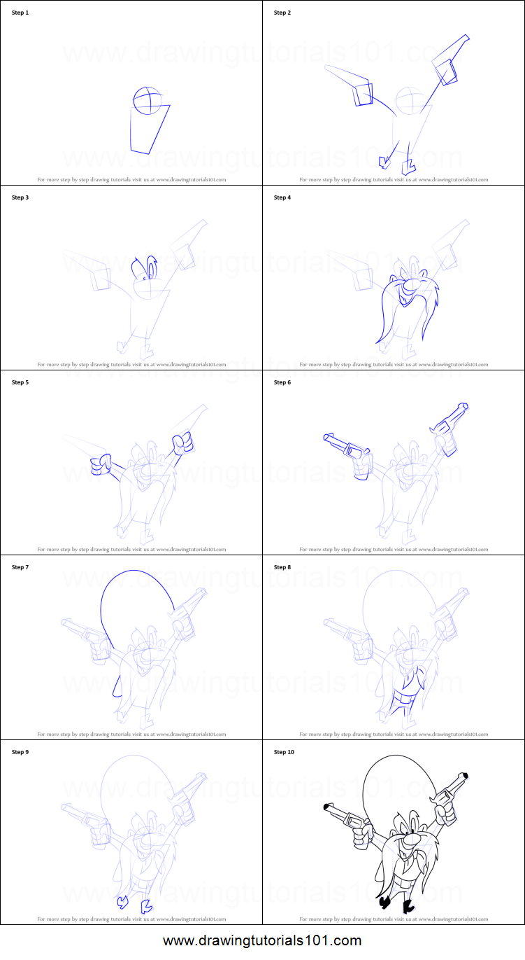 751x1371 how to draw yosemite sam from looney tunes printable step - Yosemite Sam Drawing