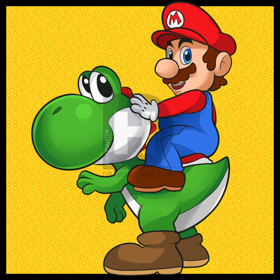 900x900 how to draw mario and yoshi, step - Yoshi Drawing