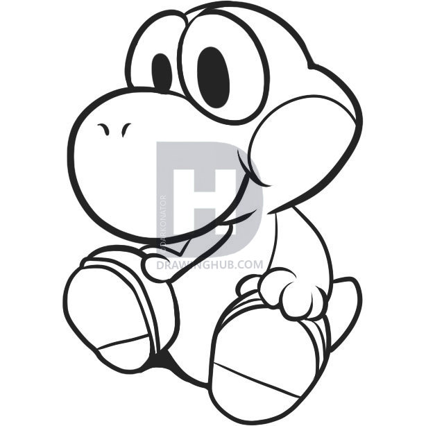 614x614 how to draw baby yoshi, step - Yoshi Drawing