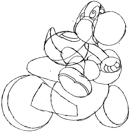 450x454 how to draw yoshi on motorcycle from wii mario kart - Yoshi Drawing Step By Step