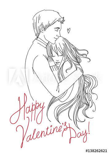 354x500 save download preview outline drawing of hugging young couple - Young Couple Drawing