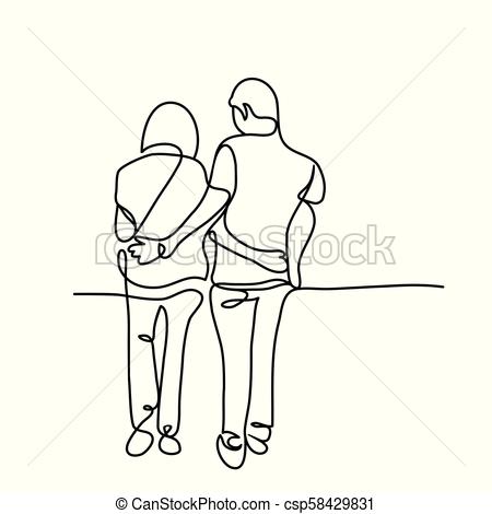 450x470 vector continuous line drawing of young couple walking together - Young Couple Drawing