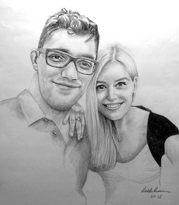 605x693 young couple drawing - Young Couple Drawing