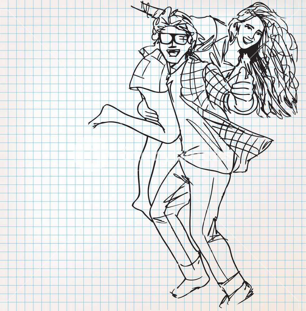 984x1000 young couple having fun sketch illustration royalty free stock - Young Couple Drawing