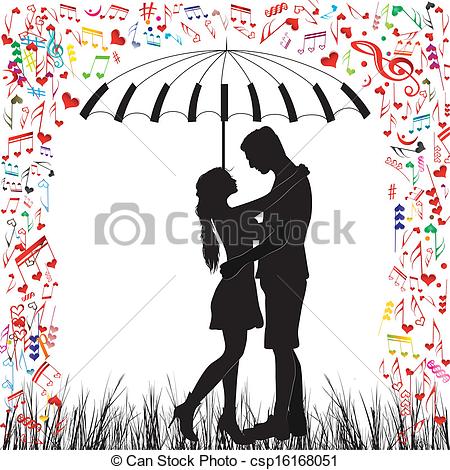 450x470 young couple in love kissing couple heart rain man and woman - Young Couple Drawing