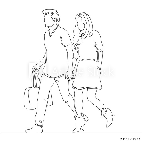 500x500 continuous line drawing of young couple, together happy older - Young Couple Drawing