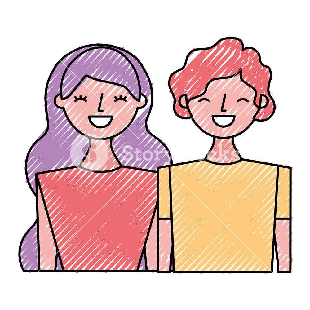 1000x1000 happy young couple portrait characters vector illustration drawing - Young Couple Drawing