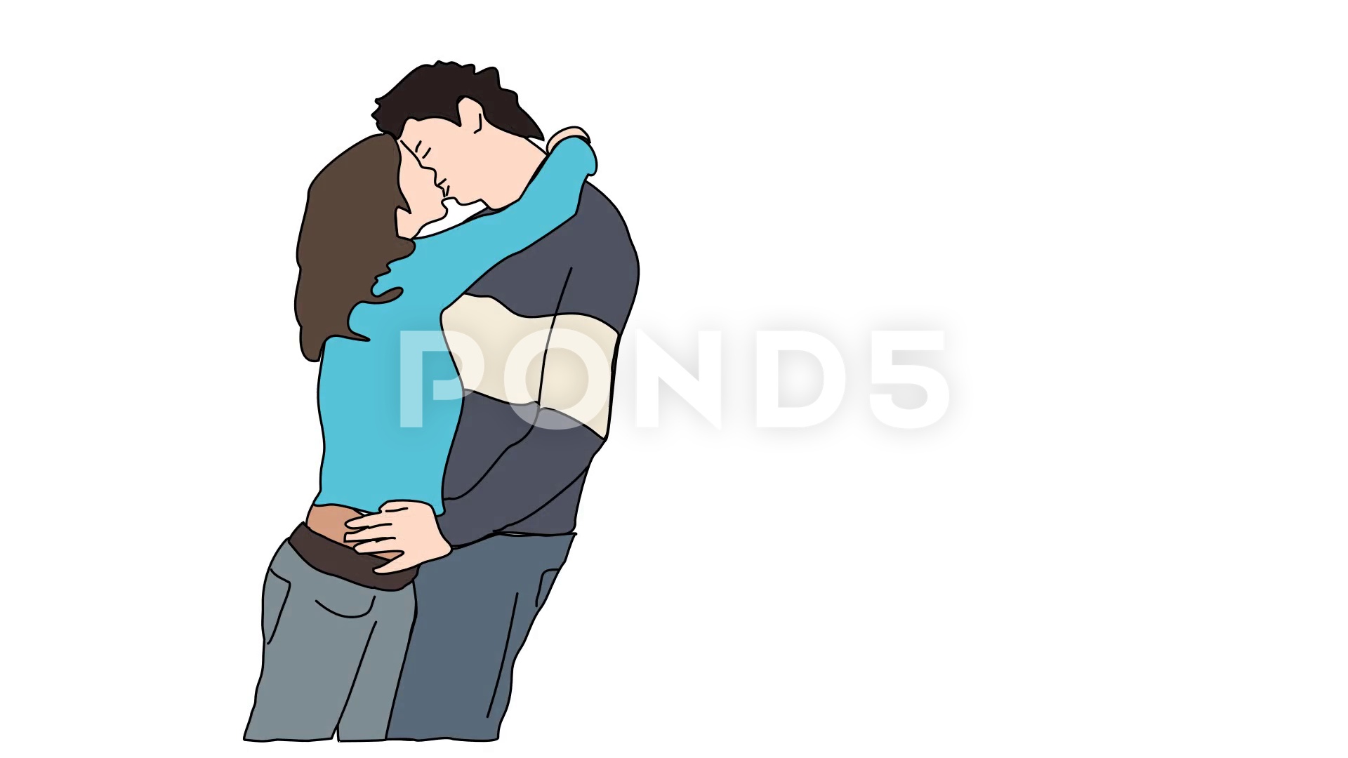 1920x1080 animated drawing of young couple kissing making out footage - Young Couple Drawing