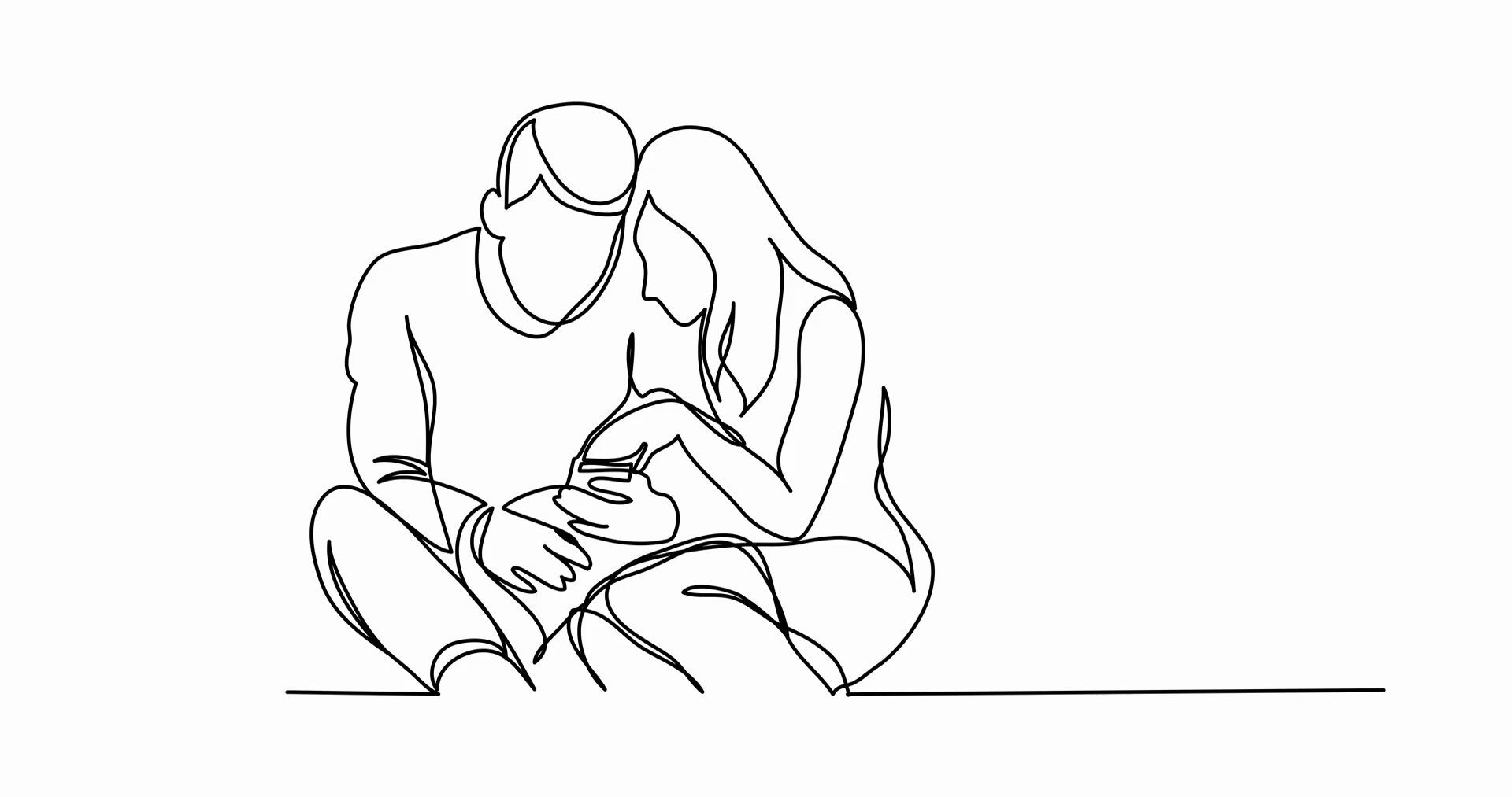 1920x1013 continuous line drawing young couple watching mobile phobe motion - Young Couple Drawing