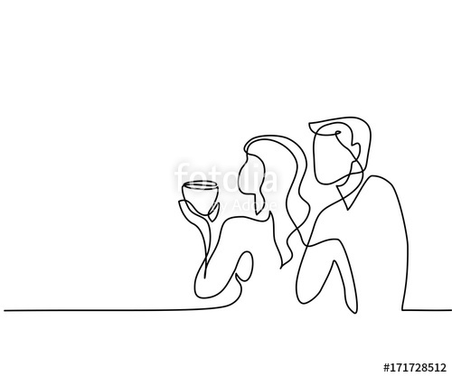 500x417 continuous line drawing young couple drinking coffee vector - Young Couple Drawing