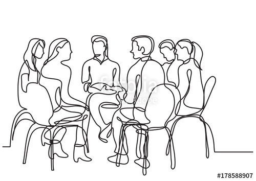 500x354 one line drawing of group of young people talking stock image - Young Drawing