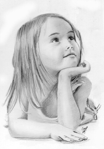 349x500 Young Girl Pencil Sketch - Young Girl Drawing