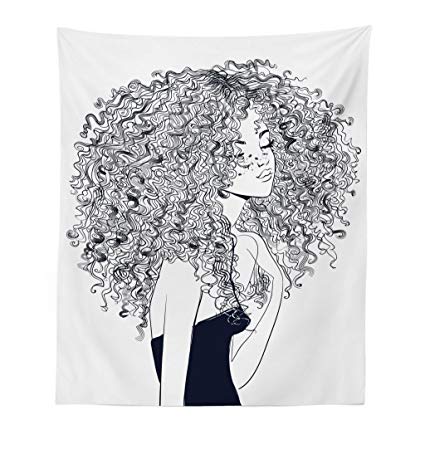 425x449 lunarable curly hair tapestry, cute curly hair young - Young Girl Drawing