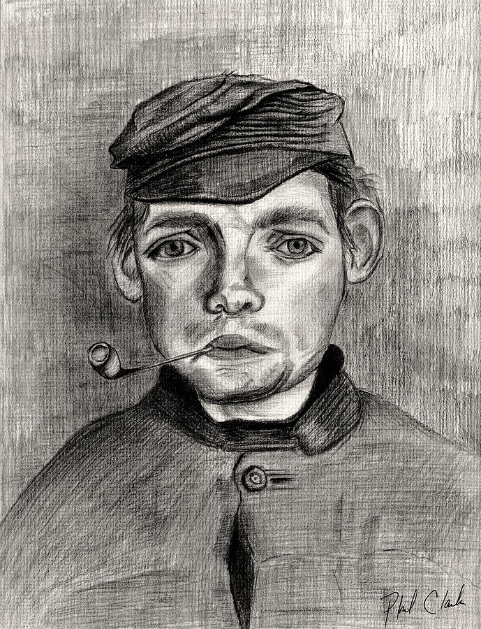 689x900 Head Of A Young Man With A Pipe Drawing - Young Man Drawing