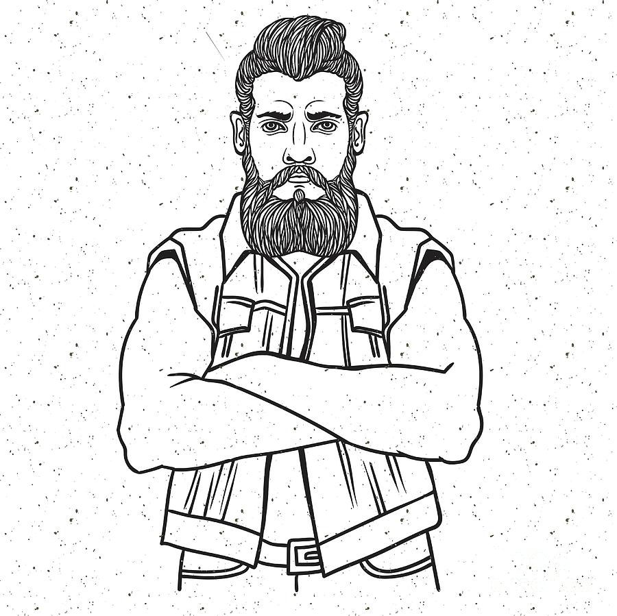 900x899 young man bearded biker hand drawing digital art - Young Man Drawing