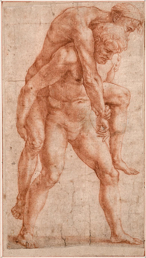 510x900 young man carrying an old man on his back drawing - Young Man Drawing