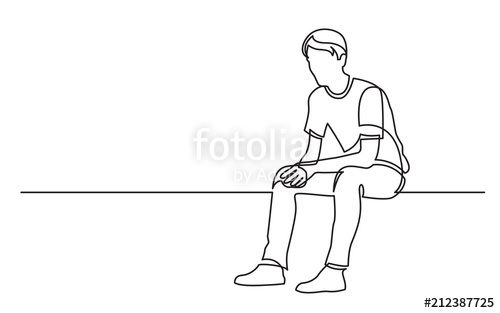 500x313 Continuous Line Drawing Of Sitting Young Man Thinking Stock Image - Young Man Drawing