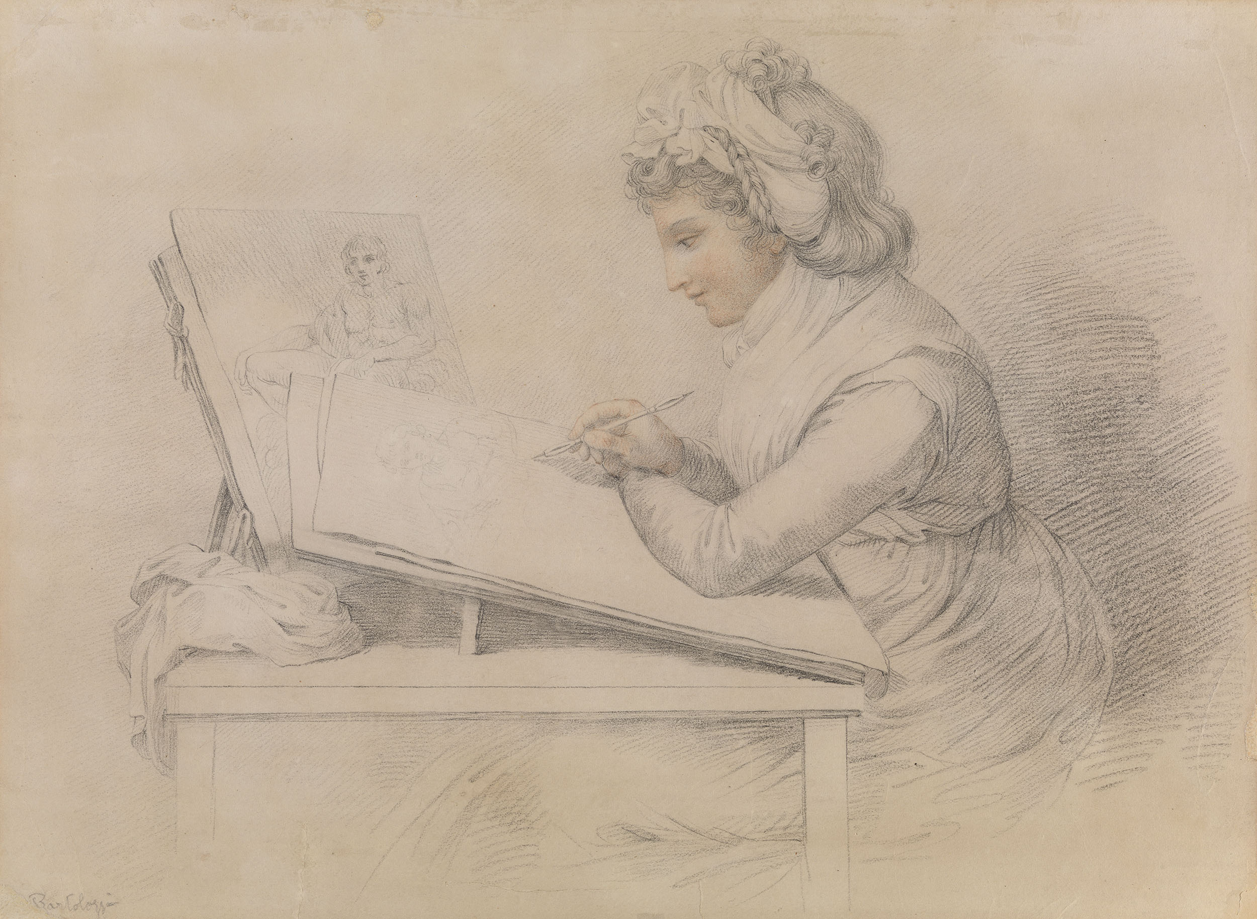2500x1828 francesco bartolozzi a young woman drawing recent sales - Young Woman Drawing