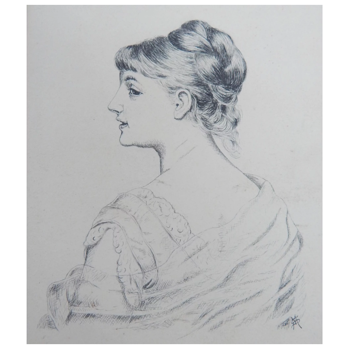 720x720 Antique Pen And Ink Drawing Portrait Young Woman Mystery Artist - Young Woman Drawing