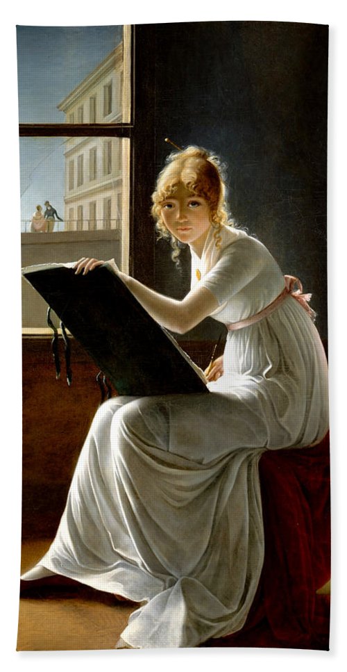 500x967 Young Woman Drawing Beach Towel For Sale - Young Woman Drawing