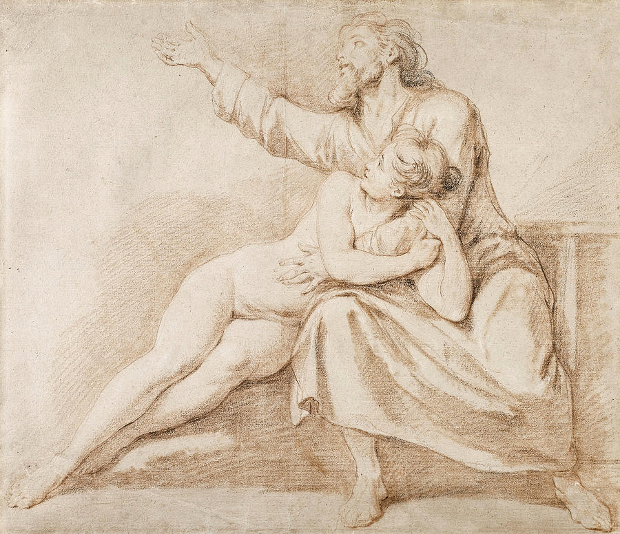 900x776 Bearded Man Embracing A Young Woman Drawing - Young Woman Drawing