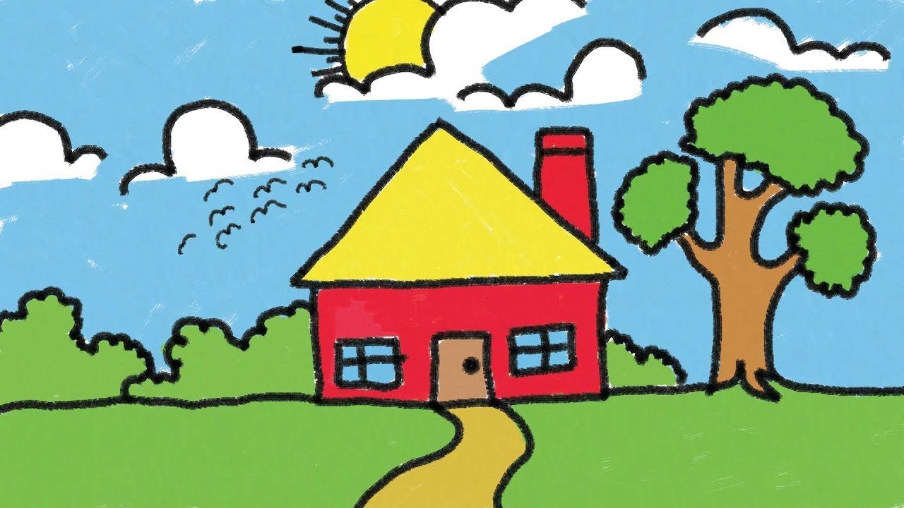 1280x720 Simple House Drawing For Kids Step - Youtube Drawing For Kids