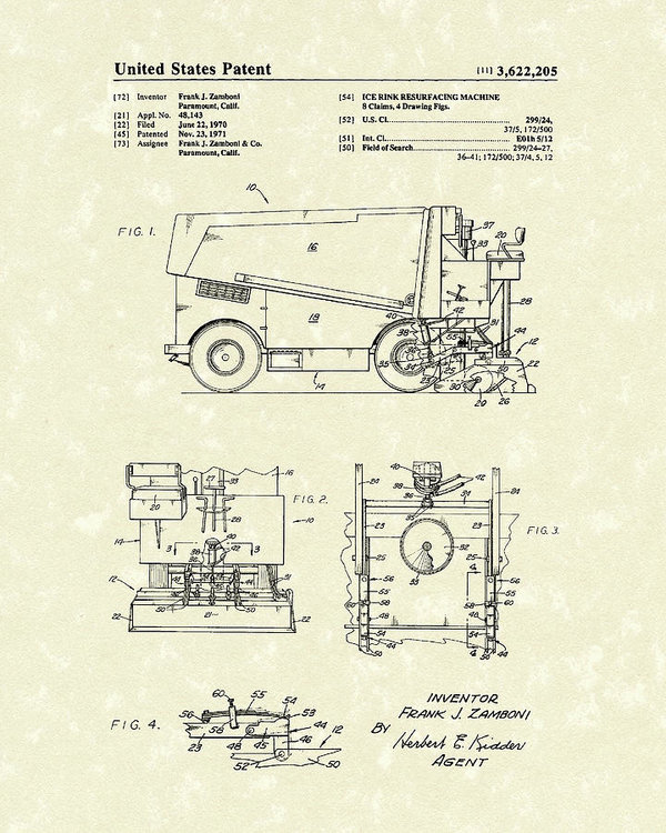 600x750 Zamboni Patent Art Poster - Zamboni Drawing