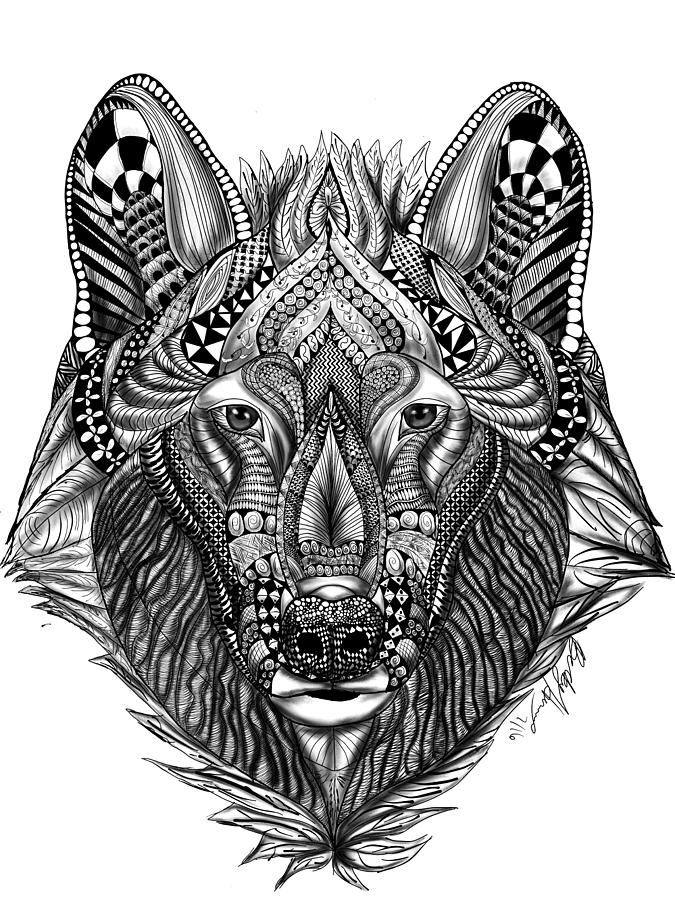 675x900 Zendoodle Wolf Drawing - Zen Doodle Drawing
