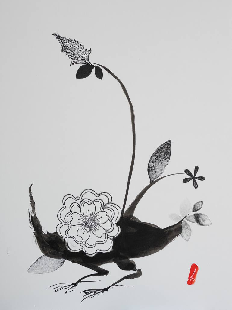 770x1026 zen chicken and the ikebana lesson drawing - Zen Drawing
