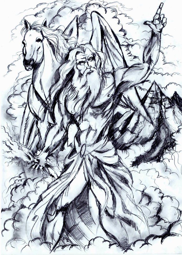 754x1059 greek god zeus with pegasus - Zeus Greek God Drawing