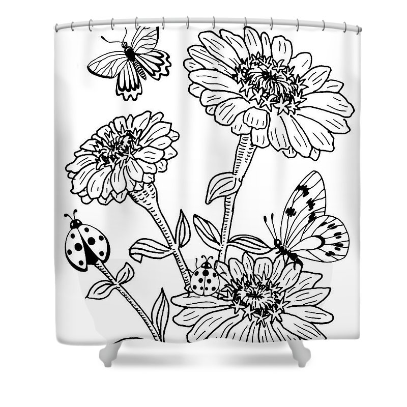 800x800 zinnia and butterflies drawing shower curtain for sale - Zinnia Flower Drawing