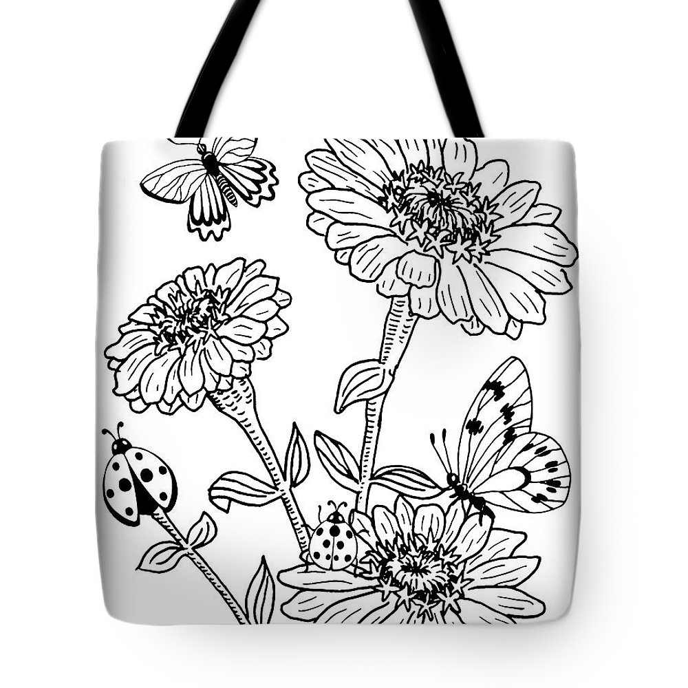 1000x1000 zinnia and butterflies drawing tote bag for sale - Zinnia Flower Drawing