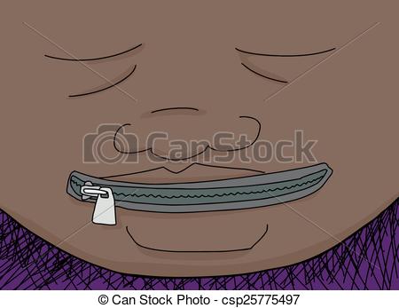 450x347 zipped shut mouth close up cartoon of black person with zipper - Zipped Lips Drawing