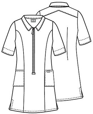 328x400 cherokee style uniform zipper front white nurse's dress - Zipper Technical Drawing