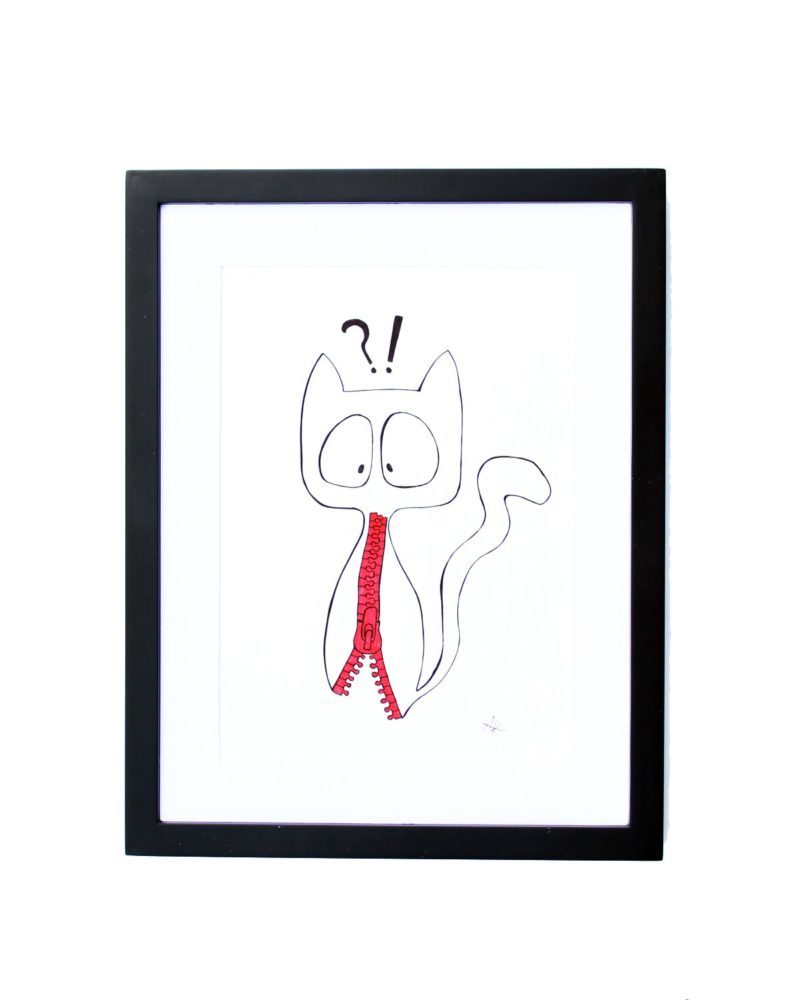 800x1000 Drawing Handmade Cat With The Red Zipper Art And Cat - Zipper Technical Drawing