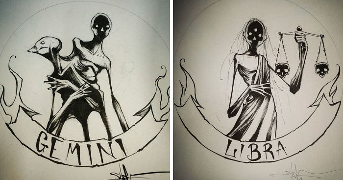 700x368 i reimagined zodiac signs as creepy monsters bored panda - Zodiac Signs Drawings