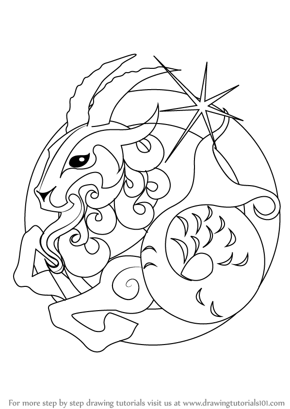 598x844 learn how to draw capricorn zodiac sign - Zodiac Signs Drawings