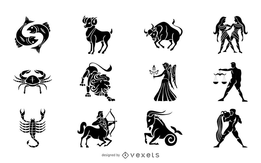 900x563 zodiac signs silhouette illustration set - Zodiac Signs Drawings
