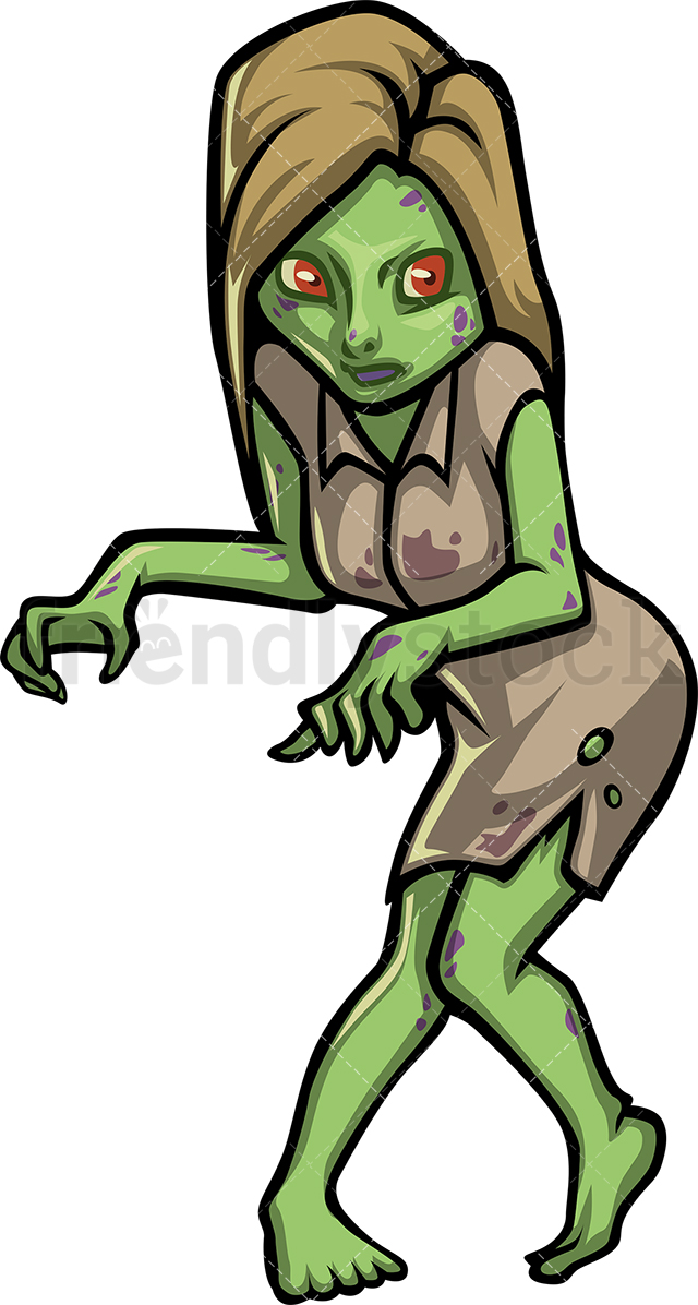 640x1196 Scary Young Female Zombie Cartoon Clipart Vector - Zombie Cartoon Drawing