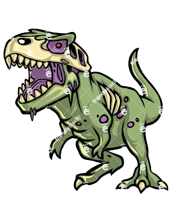 585x755 T Rex Dinosaur Zombie Cartoon Clipart With Commercial License - Zombie Cartoon Drawing