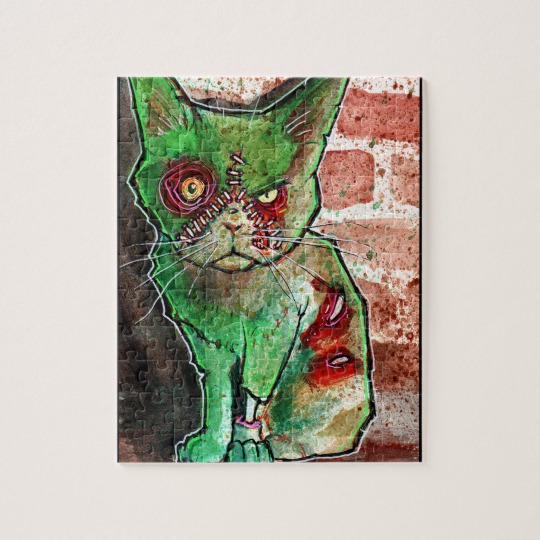 540x540 Mean Green Cute Zombie Cat Jigsaw Puzzle - Zombie Cat Drawing
