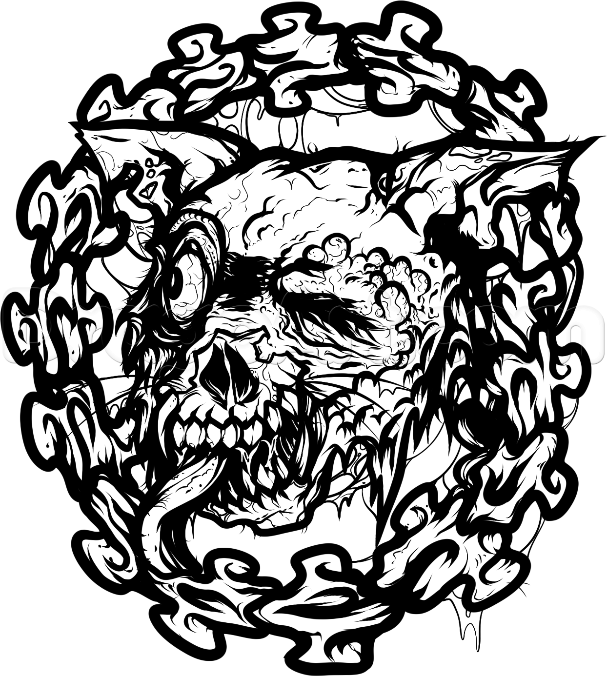 1244x1386 Step How To Draw A Zombie Cat - Zombie Cat Drawing