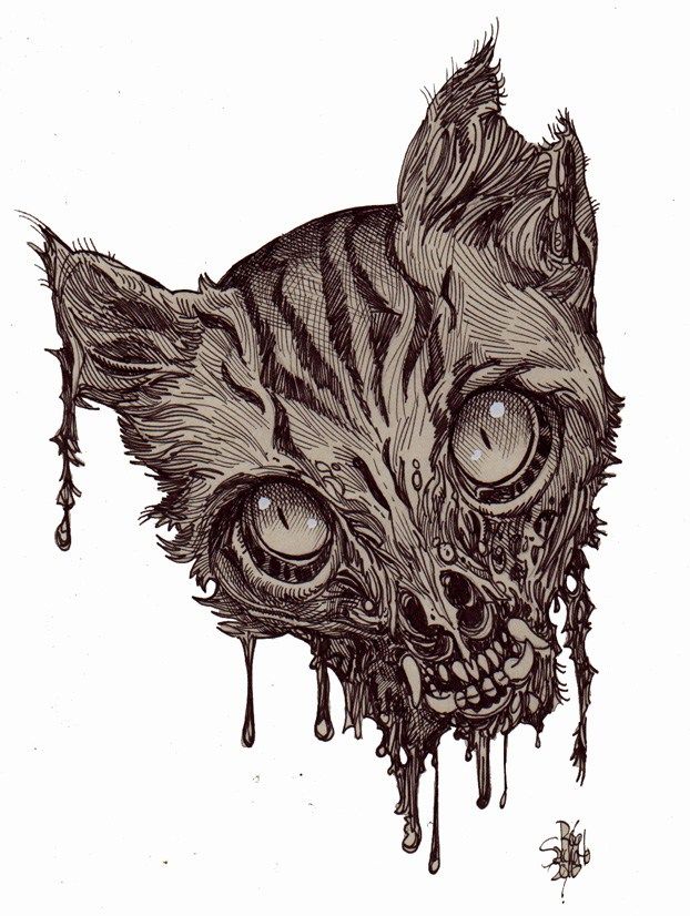 622x826 zombie art zombie cat head - Zombie Cat Drawing.
